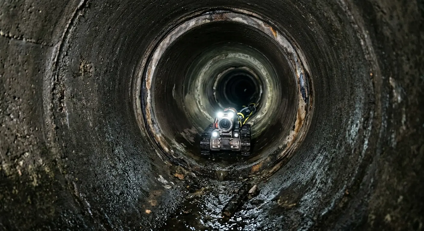 Robotic sewer camera inspecting pipe interior for Sewer Line Cleaning in Creswell