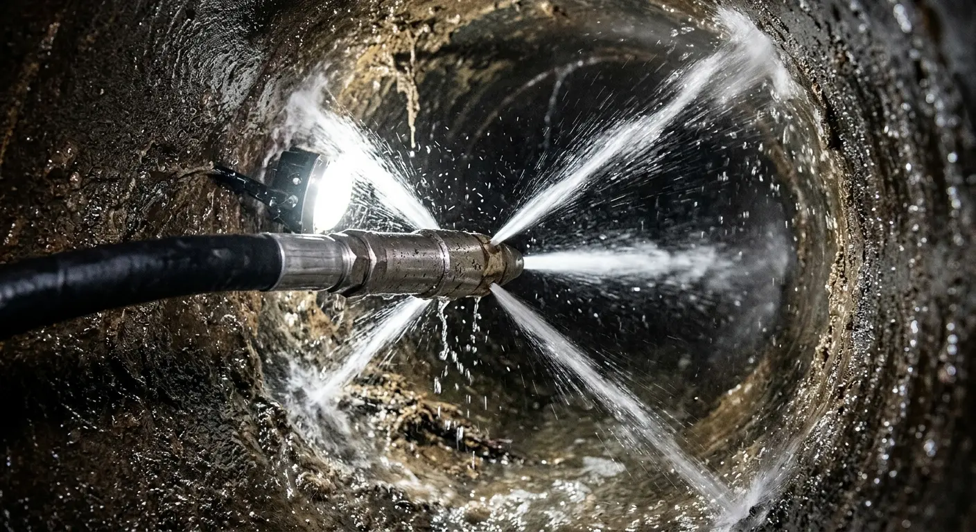 High-pressure hydro jetting nozzle cleaning sewer pipe for Storm Drain Cleaning in Creswell